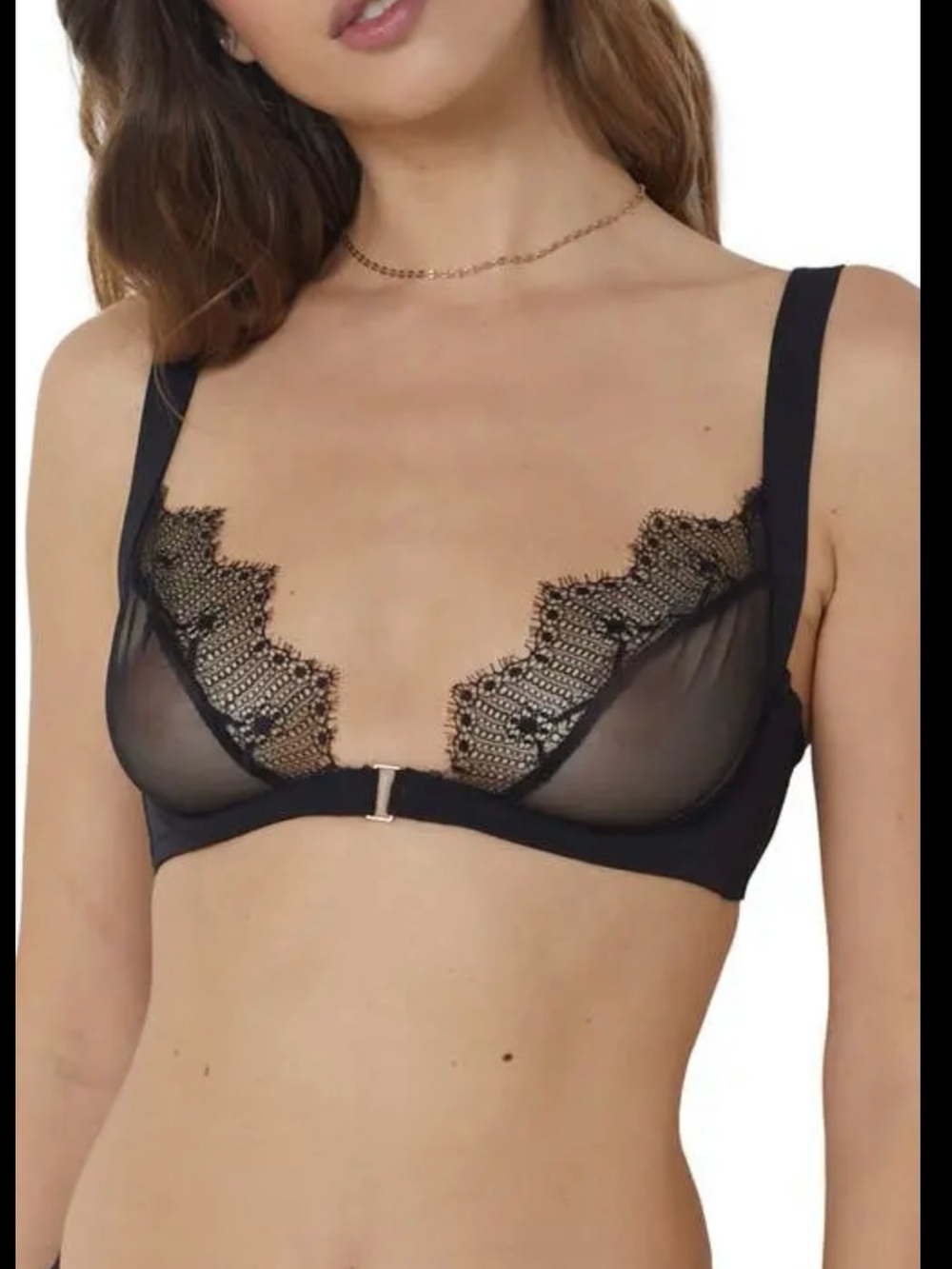 ETAM Plunge Sheer Lace Bralette in Black with Front Closure NWT